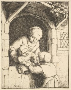 Holčička si hraje s dítětem v matčině náručí, 1610-85.