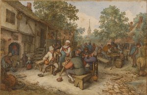 Selská slavnost na městské ulici od Adriaen van Ostade