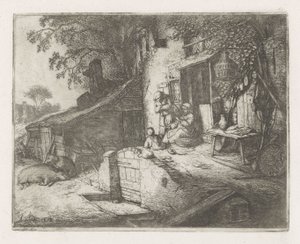 Točící se žena před domem od Adriaen van Ostade