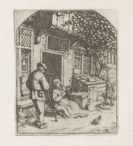 Spinster na prahu domu od Adriaen van Ostade