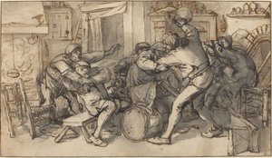 Rolníci bojující v hospodě od Adriaen van Ostade and Cornelis Dusart