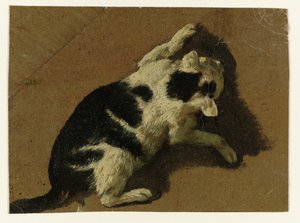 Kočka hraje u zdi od Adriaen van de Velde (attributed to)
