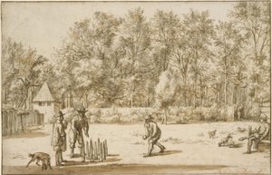 Tři muži hrající kuželky od Adriaen van de Velde