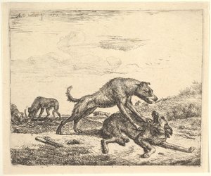 Bojoví psi, z různých zvířat, 1657. od Adriaen van de Velde