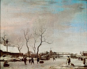 Riviere Gelee s bruslaři Malba Adriaena Van de Velde le jeune (1636-1672) 1668 Rozm. 23x30 cm Paříž, Musée du Louvre od Adriaen van de Velde