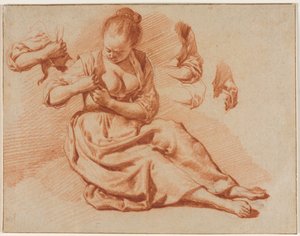 Sedící žena hledá blechy, c. 1671. od Adriaen van de Velde