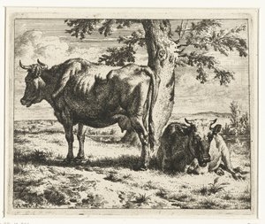Dvě krávy pod stromem Krávy a ovce (název série) od Adriaen van de Velde