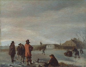 Zimní scéna se skupinou golfistů na zamrzlé řece, cca 1654-72 (olej na panelu) od Adriaen van de Velde