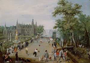 Hra Jeu de Paume před palácem. Kolem roku 1614