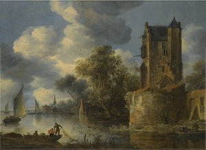 Říční krajina s baštou od Adriaen van der Cabel