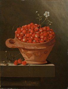Zátiší s jahodami v hliněném hrnci, 1704 od Adrian Coorte