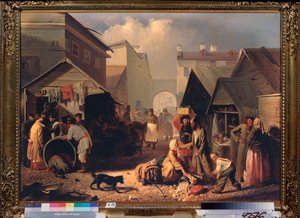 Buvette a Saint Petersburg (stánek s občerstvením v Petrohradě) - obraz Adriana Markoviče Volkova (1827-1873), olej na plátně od Adrian Markovich Volkov