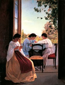 Vyšívačky od Adriana Cecioniho (1836-1886), olej na plátně, detail 52x41 cm