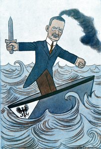 Cartoon od Wilhelma Cuna (1876-1933) německého politika odpovědného za námořní záležitosti. Kresba Adrien Barrere (1877-1931) z Fantasio od Adrien Barrere