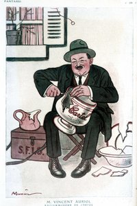Pan Vincent Auriol, Cartel Raccommodeur: humorná kresba o Vincentu Auriolovi (1884-1938), o SFIO (S.F.I.O) a Cartel des gauche. Kresba A. Barrere - ve „“ Fantasio“““ z 15. 2. 1929. od Adrien Barrere