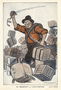 Portrét Theodora ROOSEVELTA (1858-1919) nebo anti Tartufe (Tartuffe) ve „“Fantasio“““ z 1.2.1913 - Ilustrace Adrien Barrere (1877-1931) od Adrien Barrere