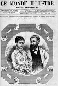 Portrét Daniela Wilsona (1840-1919), francouzského politika s manželkou Alice Grevy. Rytina Adrien Marie. Jeden z „The Illustrious World“ č. 1282 z 22. října od Adrien Emmanuel Marie