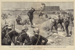 Válka v Egyptě, pozice arabského Paši na kanálu Mahmoudieh poblíž Kafr Dowar z britských linií v Ramleh