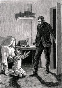 Špionážní dítě: Dítě se ve vzteku vrhá k nohám svého otce, aby požádalo o odpuštění (silná voda od Adrien Emmanuel Marie