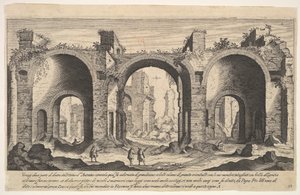 Deska 19: pohled na lázně Caracalla, označující s vepsaným písmenem A místa ..., 1606. od Aegidius Sadeler II
