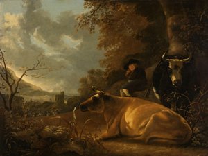 Krajina s krávami a mladým pastevcem od Aelbert Cuyp (manner of)