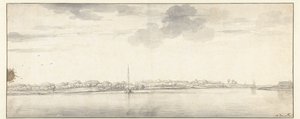 Rozsáhlý výhled na řeku s loděmi na klidné vodě od Aelbert Cuyp