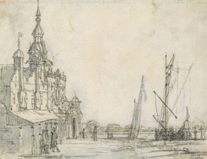 Pohled na Groothoofdspoort od severovýchodu, Dordrecht, 1618 (křída na papíře) od Aelbert Cuyp