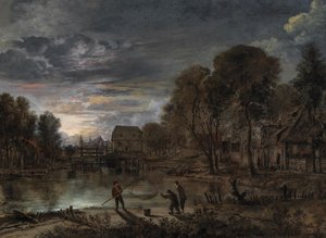 Noční krajina s rybáři. od Aert van der Neer
