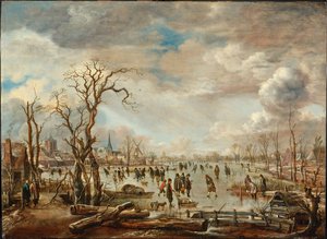Zimní krajina s ledovými radovánkami, c. 1655 od Aert van der Neer