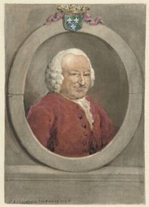 Portrét Johana Hudde Dedela, v oválu, vpravo od Aert Schouman