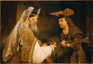 Achimelech dává Goliášův meč Davidovi, kolem roku 1680 (olej na plátně) od Aernt de Gelder