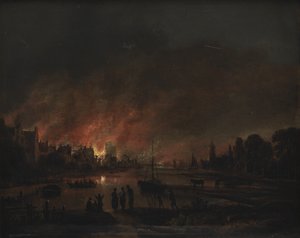 Požár ve vesnici v noci od Aert van der Neer