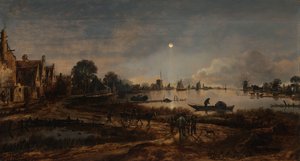 River View by Moonlight Krajina za měsíčního svitu od Aert van der Neer