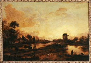 Západ slunce na řece Yssel, asi 1645 (olej) od Aert van der Neer