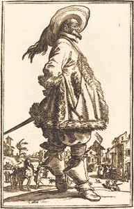 Ušlechtilý muž s pláštěm zdobeným v kožešině, držel ruce za zády od After Jacques Callot
