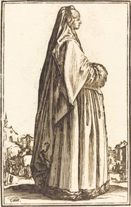 Vznešená žena v závoji a šatech zdobených kožešinou od After Jacques Callot