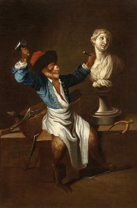 Opice jako sochař F 18Jh od after Jean Antoine Watteau