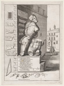 Socha Pasquina v domě kardinála Ursina, Vydáno po roce 1582., Vydáno po roce 1582. od After Nicolas Beatrizet.