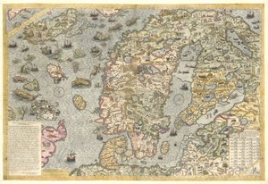 Věrná reprodukce Carta marina (nástěnná mapa Skandinávie od Olause Magnuse z roku 1539) od After Olaus Magnus