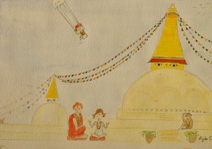 The Voyage, Kathmandu, 2015, akvarel na papíře od Agnes Girardon