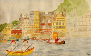 The Voyage, Varanasi, 2015, akvarel na papíře od Agnes Girardon