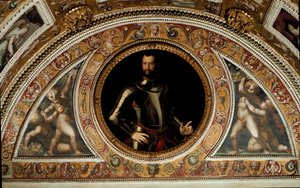 Portrét Cosima I. de Medici, velkovévody toskánského a otce Francesca I. (malba na břidlici od Agnolo (after) Bronzino