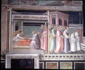 Zázrak posvátného pasu, detail z cyklu Život Panny Marie a Legenda o posvátném pase, z Capella della Sacra Cintola od Agnolo Gaddi