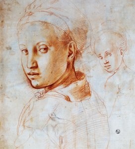 Hlava mladé ženy, Agnolo Bronzino (1503-1572), Kresba, Itálie od Jacopo Pontormo