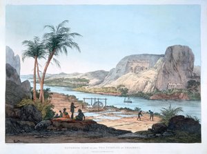Vnější pohled na dva chrámy v Ybsambul, Egypt, 1820