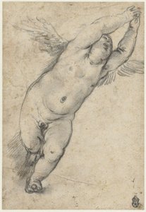 Létající putto se zdviženýma rukama od Agostino Carracci (attributed to)