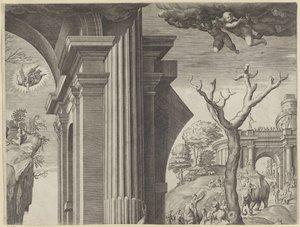 Klanění tří králů (část vpravo nahoře) od Agostino Carracci