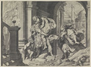 Aeneas prchá se svou rodinou z Tróje od Agostino Carracci