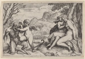 Pan zkrocení Eros od Agostino Carracci