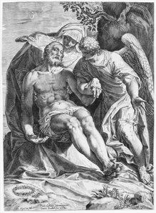 Pieta, Kristus podpíraný Pannou a andělem vpravo, 1582. od Agostino Carracci